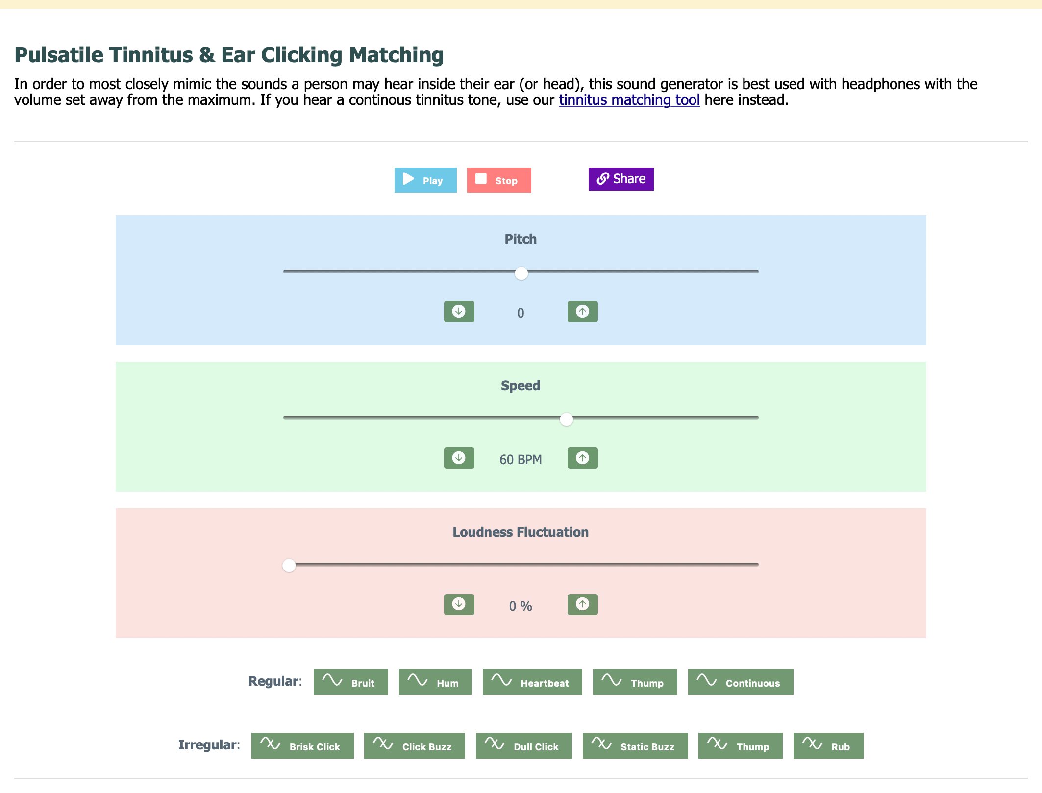 Pulsatile Tinnitus or Ear Clicking Tone Matching and Generation